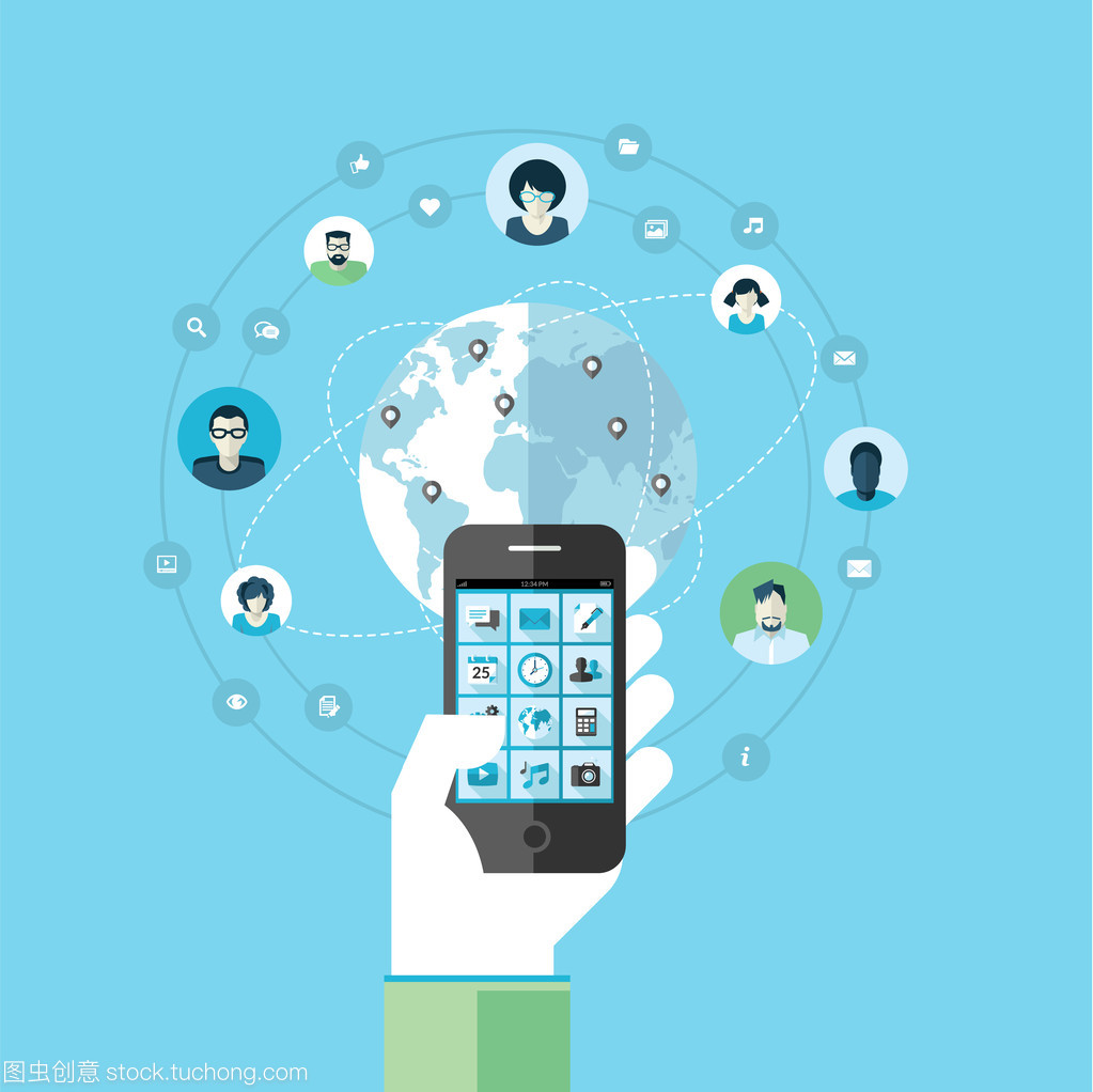 现代智能手机服务与应用程序中的平面设计概念应用